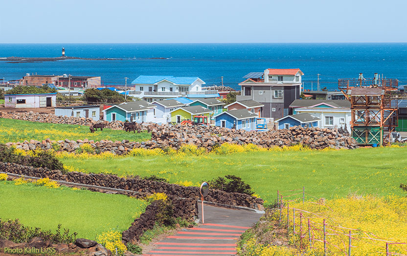 View of a colorful Coastal village on Korea's Jeju island