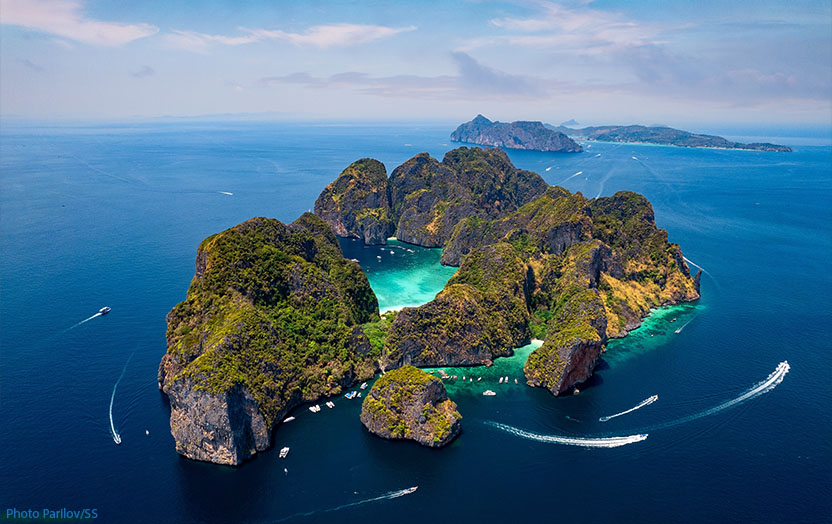 Aerial view of Thailand's Maya Bay, Krabi province