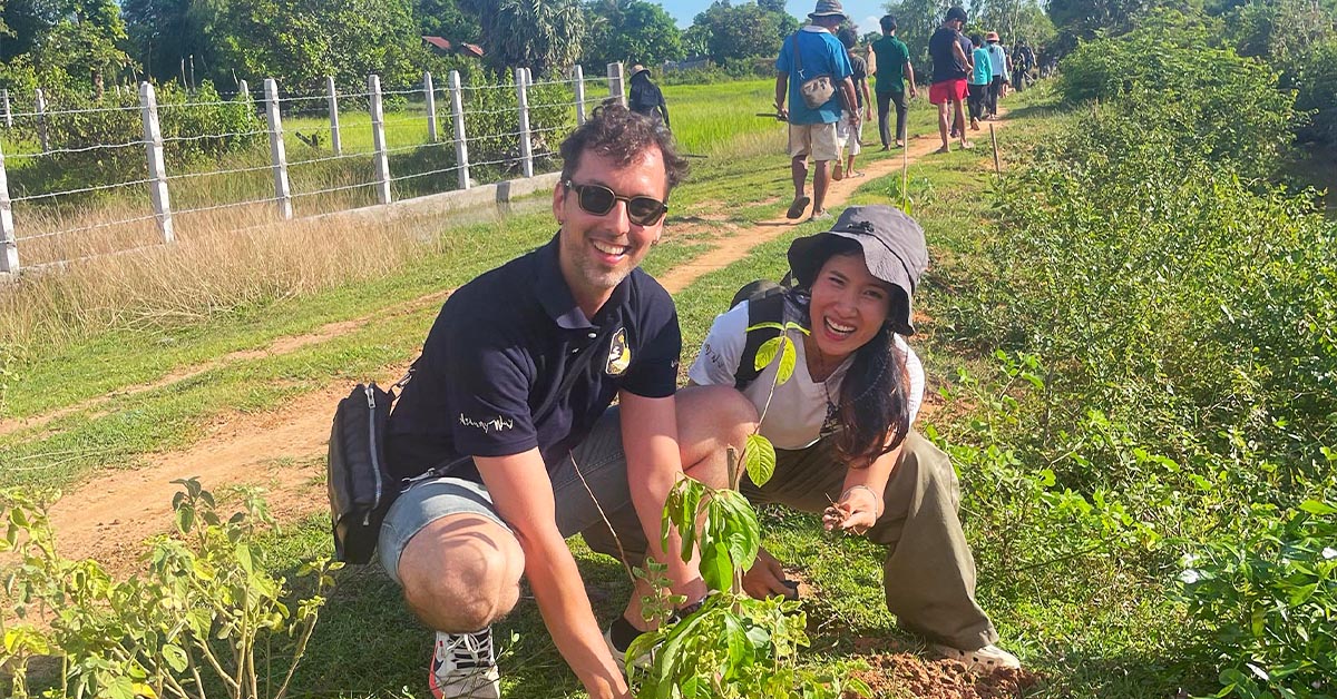 “Tree-planting activity in Siem Reap with Asia My Way’s Indochina Director and a Cambodian team member